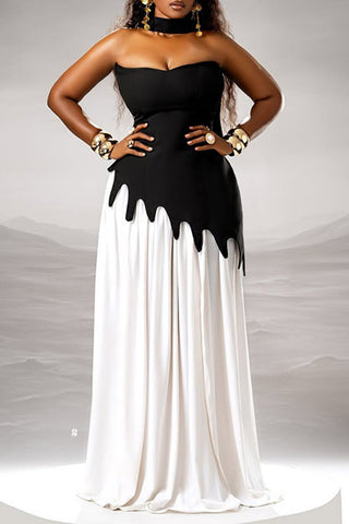 Strapless Wave-Hem Evening Dress