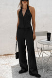 Halter Neck Wide-Leg Pant Set