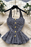 Button-Front Peplum Tank Top
