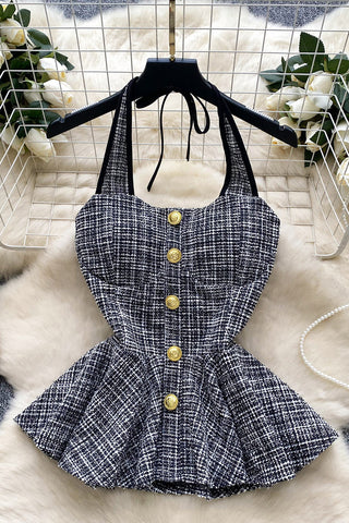 Button-Front Peplum Tank Top