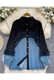 Ruffle-Trim Button-Front Denim Shirt