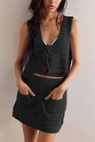 Lace-Up Crochet Skirt Set