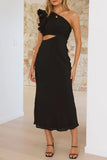 One-Shoulder Ruffle Cutout Dress