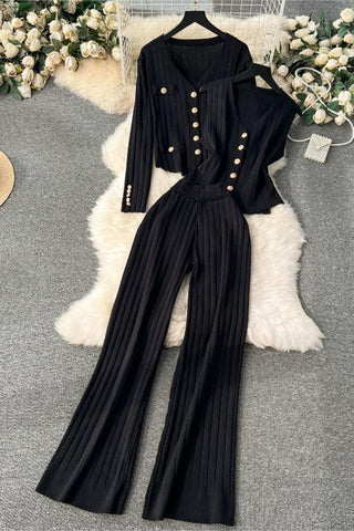 Ribbed Button-Front Pants Set