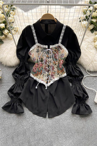 Lace-Up Corset and Classic Shirt Set