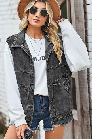 Versatile Denim Button-Front Vest