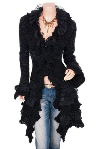 Ruffled Hem Cardigan with Flared Cuffs