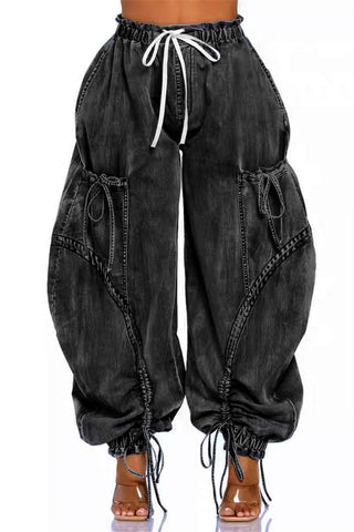 Denim Cargo Barrel Jeans