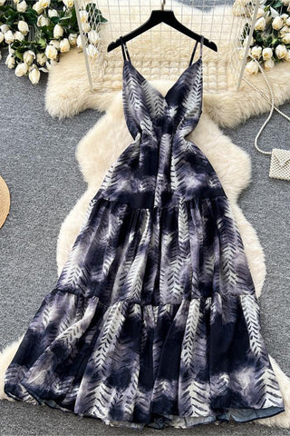 Tiered Sundress with Leaf Print