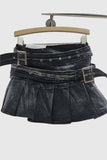 Belted Pleated Mini Skirt