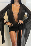 Deep V-Neck Sheer Sleeve Mini Dress