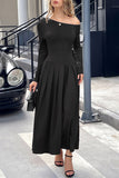 Off-Shoulder Pleated Casual Dress