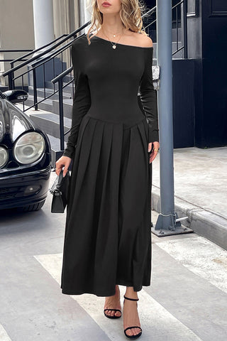 Off-Shoulder Pleated Casual Dress