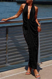 Halter Neck Draped Evening Gown