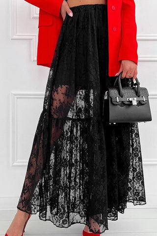 Sheer White Lace Maxi Skirt