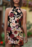 Floral Embroidered Halter Dress