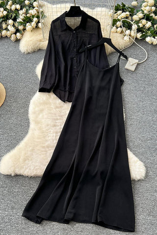 Elegant Cami Dress and Button-Up Set