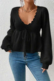 Scalloped Tie-Front Sweater
