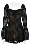 Sheer Lace Long Sleeve Dress