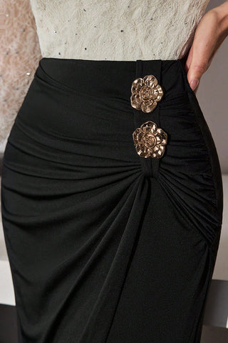 Flattering Ruched Skirt with Floral Accents
