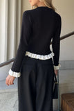 Ruffled Hem Long Sleeve Knit Top
