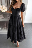 Puff Sleeve Tiered Midi Dress