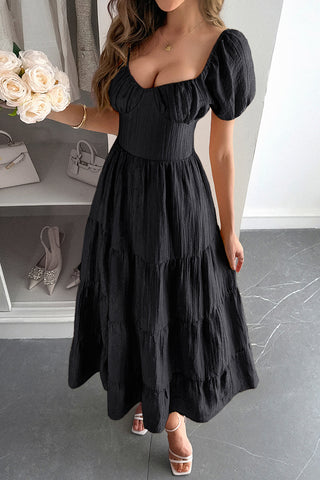 Puff Sleeve Tiered Midi Dress
