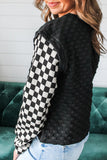 Checkerboard Sleeve Textured Sweatshirt