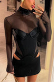 Sheer Long-Sleeve Evening Mini Dress
