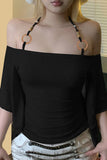 Off-Shoulder Ruched Blouse with Tie Straps