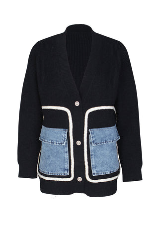Button-Front Cardigan with Bold Pockets