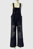Distressed Denim Jumpsuit with Straps