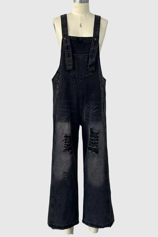Distressed Denim Jumpsuit with Straps