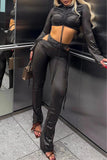 Ruched Crop Top and Flared Pants Set