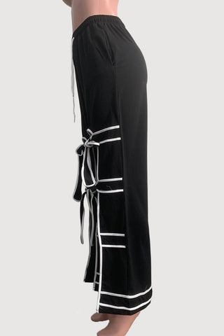 Tie-Detail Wide-Leg Casual Pants