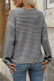 V-Neck Buttoned Striped T-Shirt