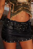 Belted Mini Skirt with Metal Accents