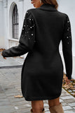 Pearl-Embellished Turtleneck Sweater Dress