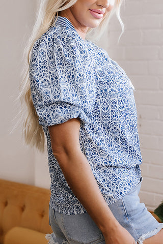 Elegant V-Neck Patterned Blouse