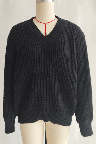 V-Neck Textured Knit Sweater