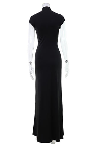 High-Neck Evening Gown with Side Slit