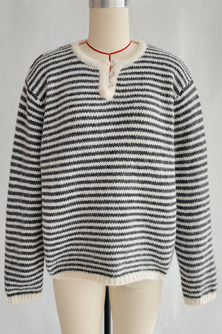 Striped Button-Front Sweater