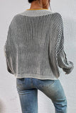 V-Neck Contrast Trim Striped Sweater