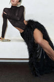 Elegant Skirt Set with Sheer Overlay