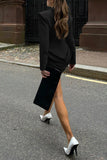 Draped Long Sleeve Blazer Dress