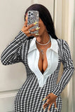 Elegant Houndstooth Long Sleeve Dress