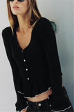 Button-Front Layered-Hem T-Shirt