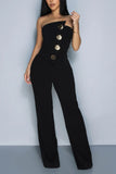 Strapless Button Wide-Leg Jumpsuit