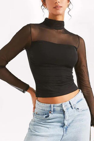Sheer Panel Long-Sleeve T-Shirt