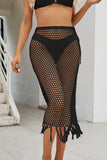 Fringed Midi Fishnet Cover-Up Skirt